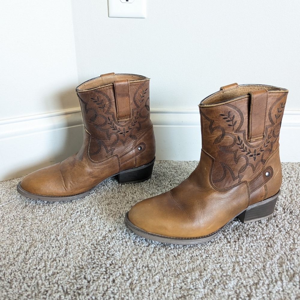 Sterling River Embroidered Brown Leather Short Western Boots sz 10 - Picture 3 of 8